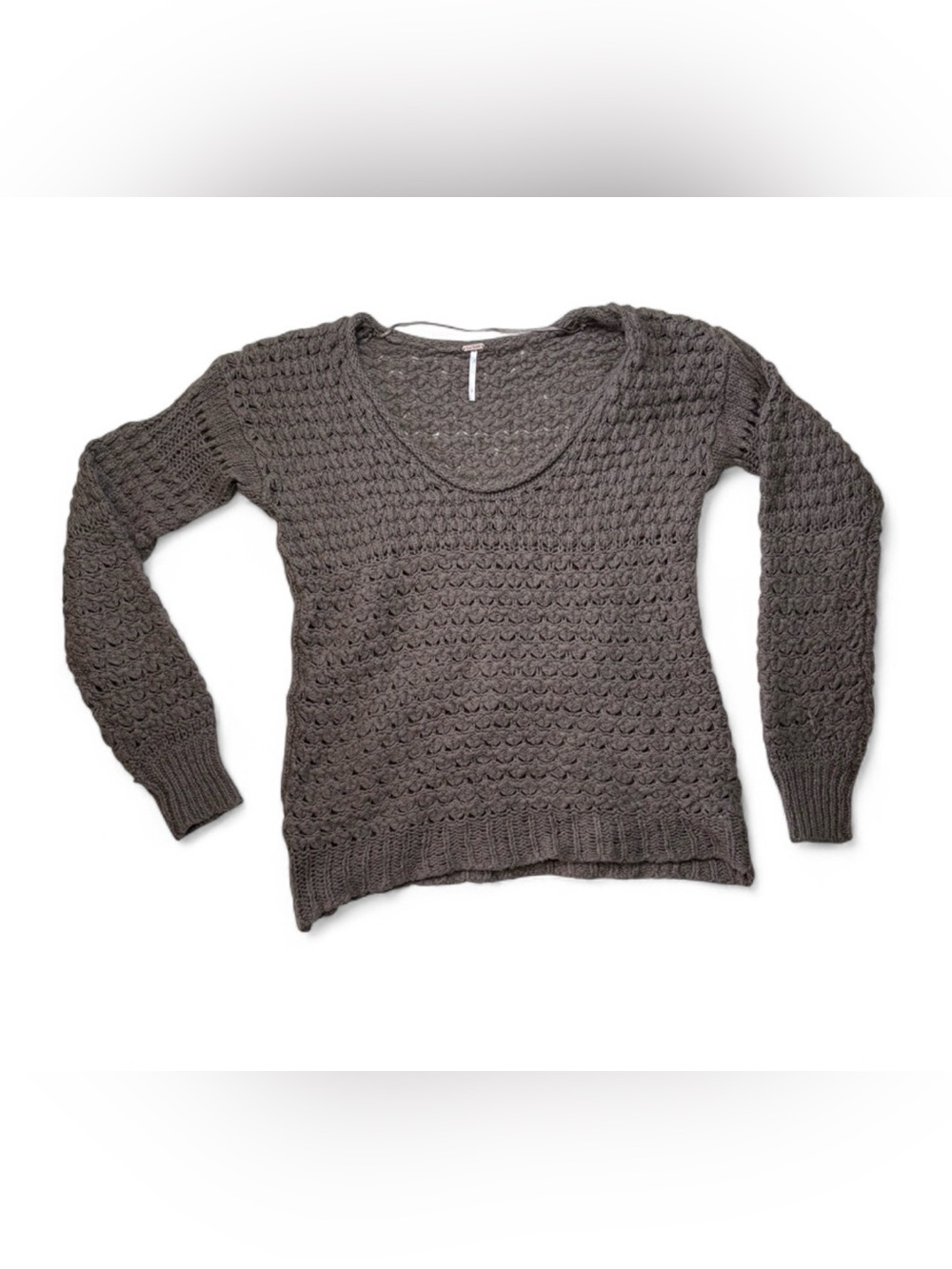 Free People Crashing Waves Pullover Sweater Sz Small Cocoa Brown Open Knit Boho - Picture 4 of 7
